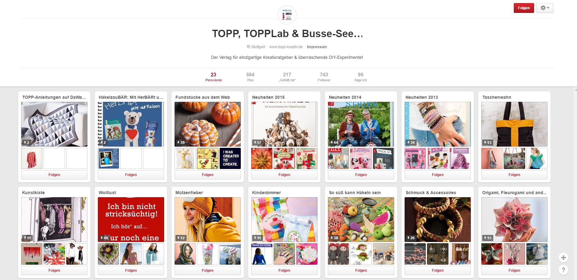 Pinnwände als Sammlungen und bunter Inspirationsmix: TOPP-Kreativ auf Pinterest